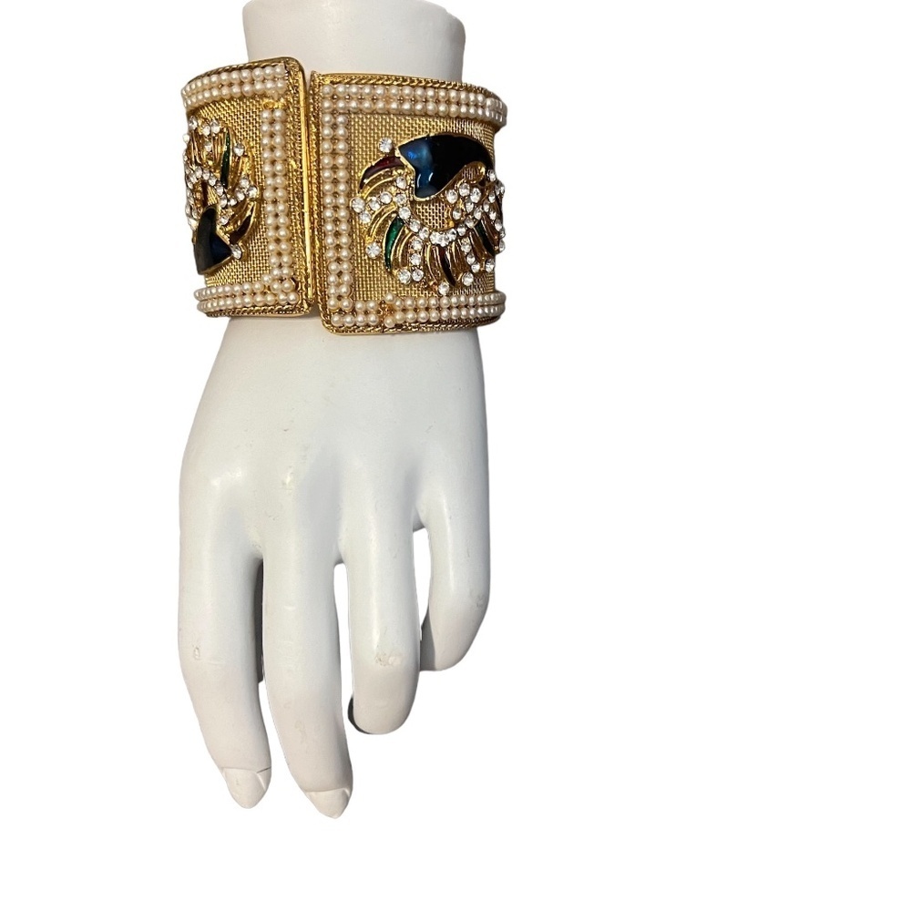 NWOT PEACOCK STYLE ENAMEL‎ ETHNIC GOLD PLATED BANGLE BRACELET